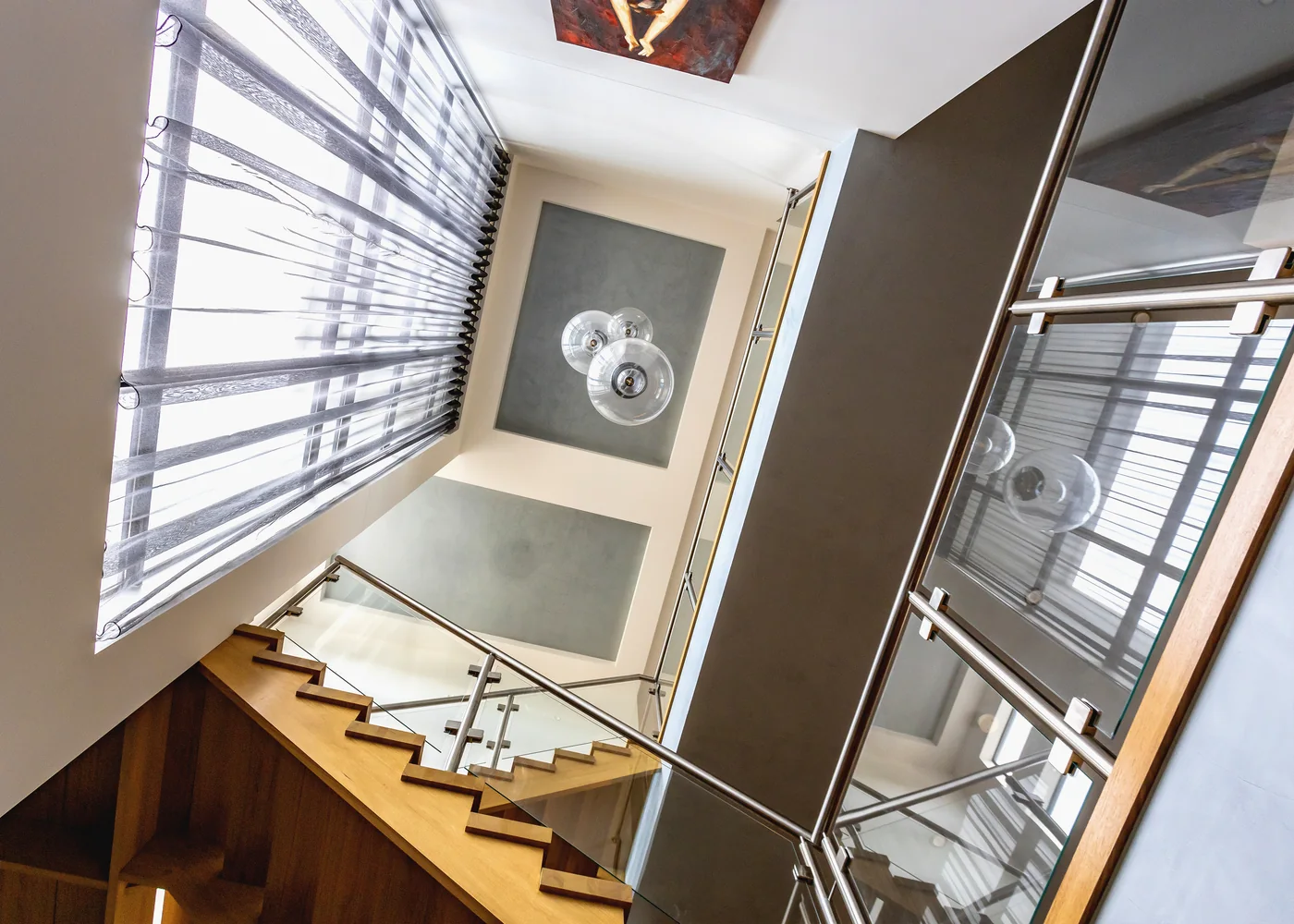 Stair and balustrade detail viewed from above.